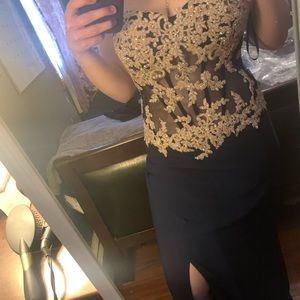 Navy blue/ rose gold prom dress